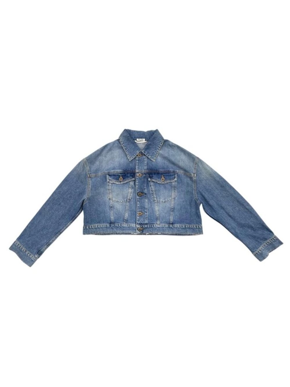 Miu Miu Denim Jacket Flower Motif Cotton Logo Patch Blue 36